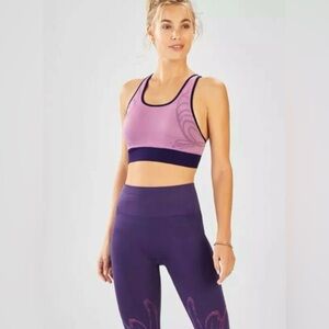 Fabletics Eliza seamless floral purple outfit /jacquard / bra & leggings / large